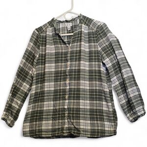 dash Green and White Plaid Long Sleeve Button Front Top Large